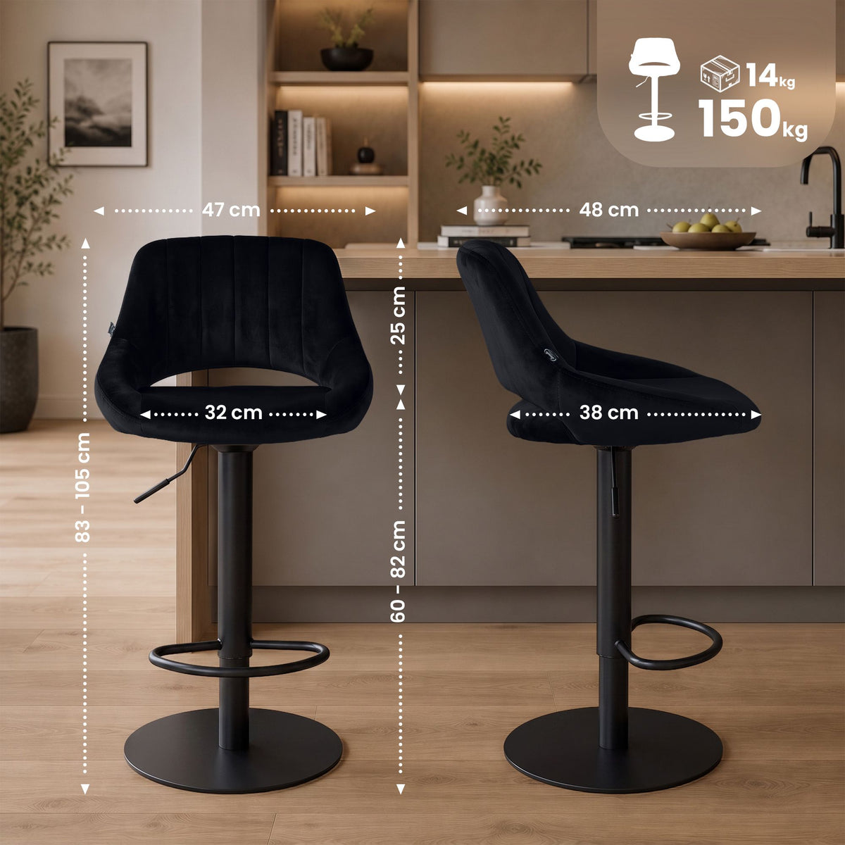 Set van 2 barkrukken HD Milet B fluweel (2)