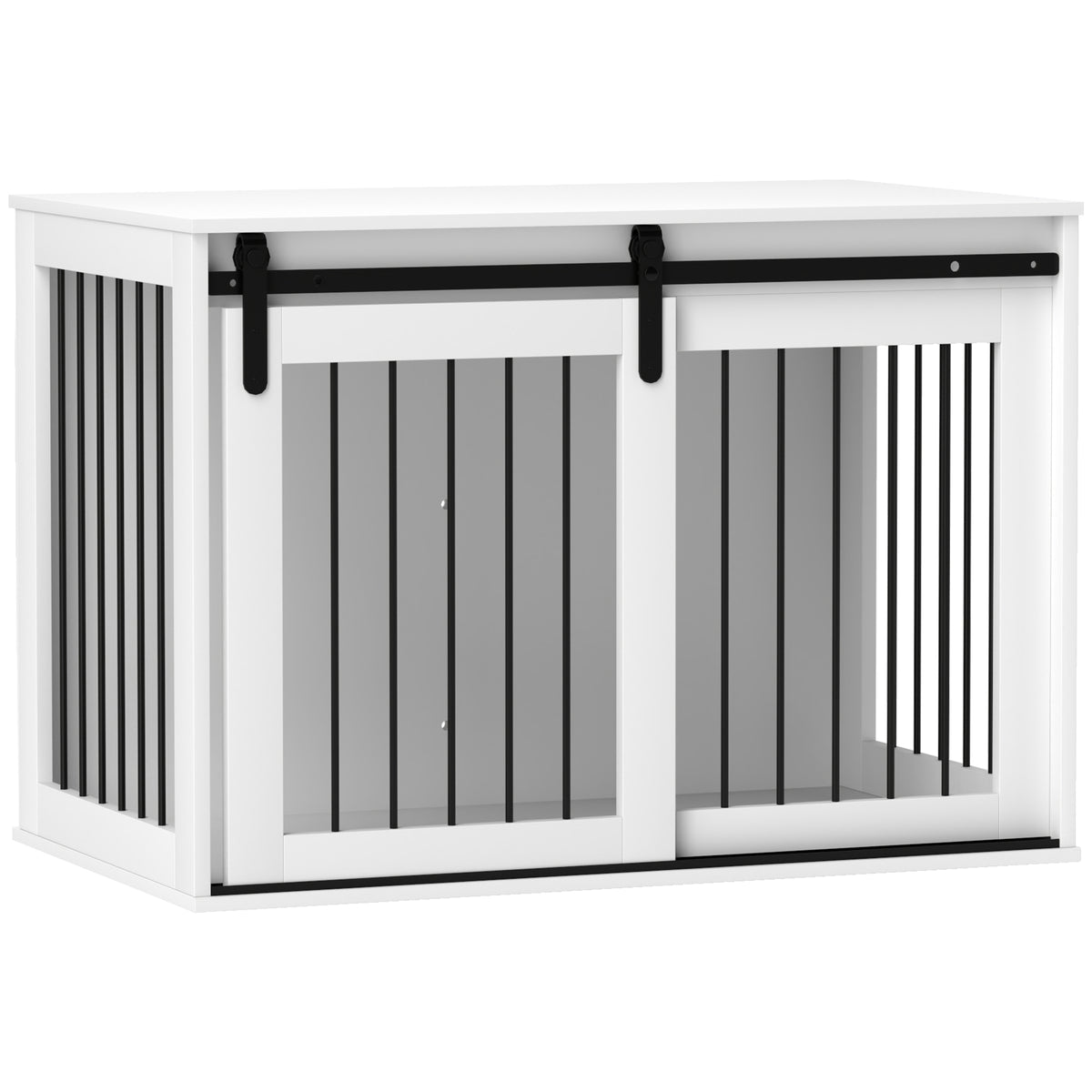 Hondenbench met schuifdeur, ventilatie, spaanplaat en staal, 98 x 58 x 61 cm, walnoot