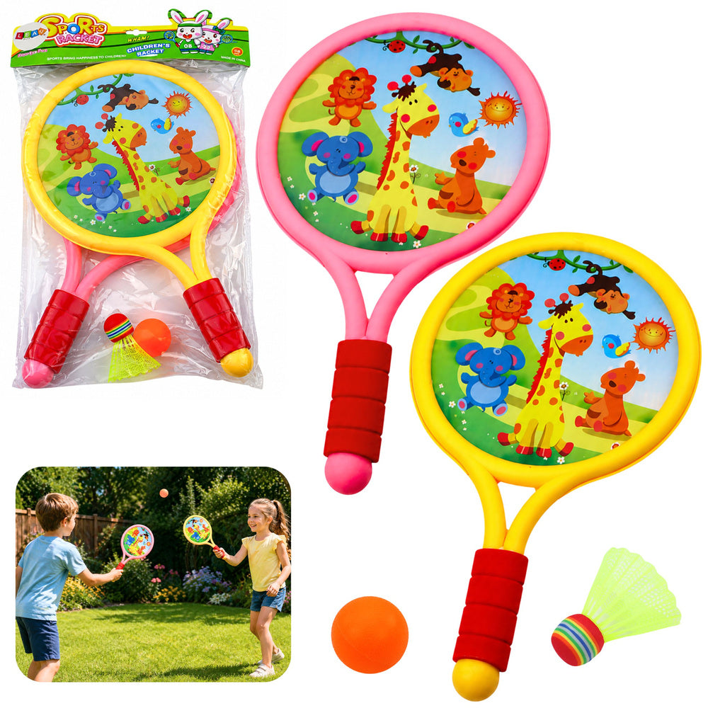 Kinderbadmintonracket dieren geel roze