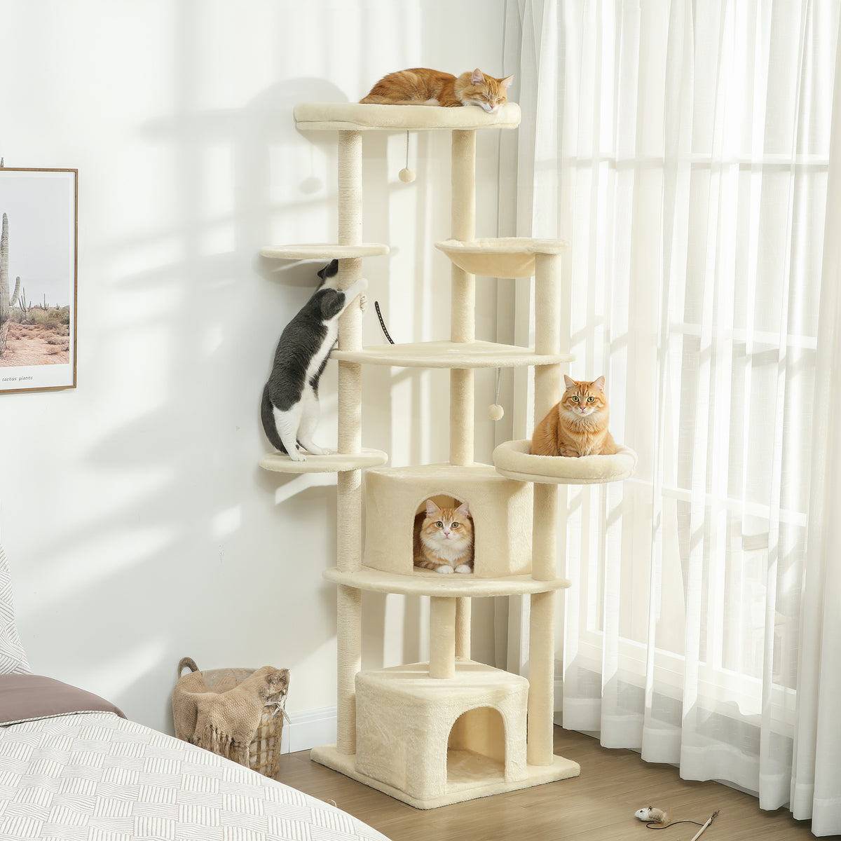 2 meter hoge krabpaal, groot, voor 2-3 katten, krabpalen, grotten, hangmat, schuilplaatsen, ontwerp met meerdere (2)