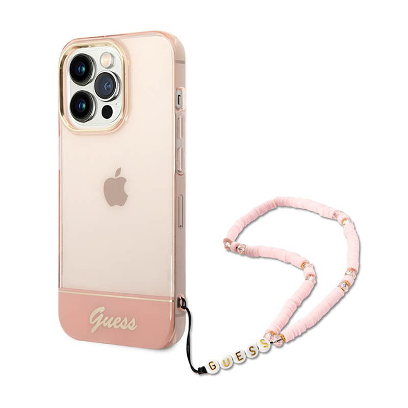 Guess Translucent Pearl Strap - hoesje voor iPhone 14 Pro (roze)
