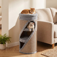 Krabton 75 cm hoog Ø 35 cm 4-laagse kattenmand met 3 holen, afneembaar wasbaar pluche bed sisal-kraboppervlak (10)