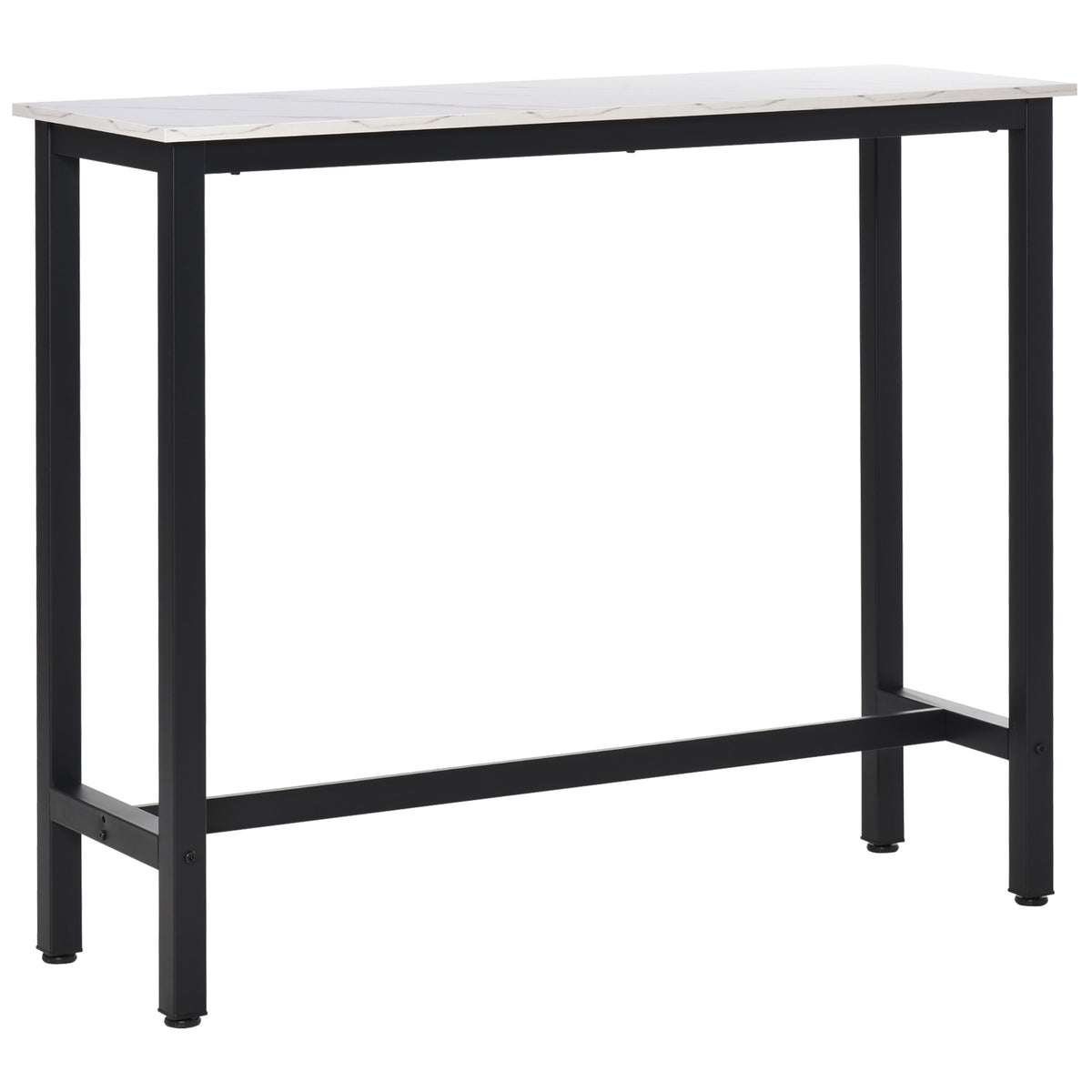 Bartafel in marmerlook, stalen frame, stelpootjes, 120x40x100 cm, wit/zwart