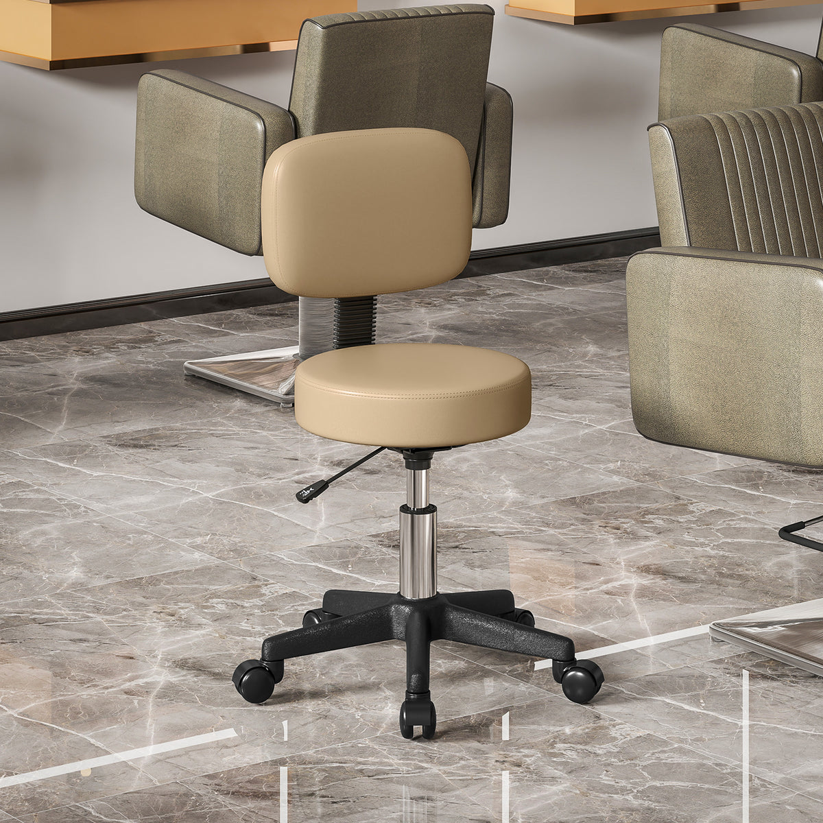 In hoogte verstelbare kruk met wielen en rugleuning 72-84 cm hoog 360° draaibaar werkstoel voor kantoor salon (2)