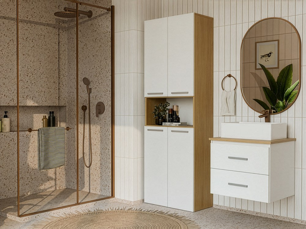 Waschtischunterschrank NEL 60 Badezimmer WEISS / EICHE ARTISAN hängend 2 Schubladen – Produktabbildung 2