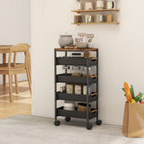 5-traps keukenwagen, houtlook, verrijdbaar, metalen frame, 4 lades, zwart (8)