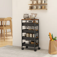 5-traps keukenwagen, houtlook, verrijdbaar, metalen frame, 4 lades, zwart (8)