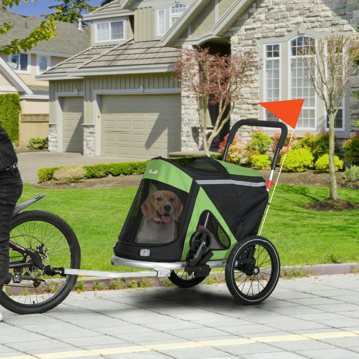 2-in-1 hondenbuggy hondendrager fietsaanhanger tot 20kg 2 reflectoren 1 veiligheidslijn 150 x 68 x 95 cm groen (2)