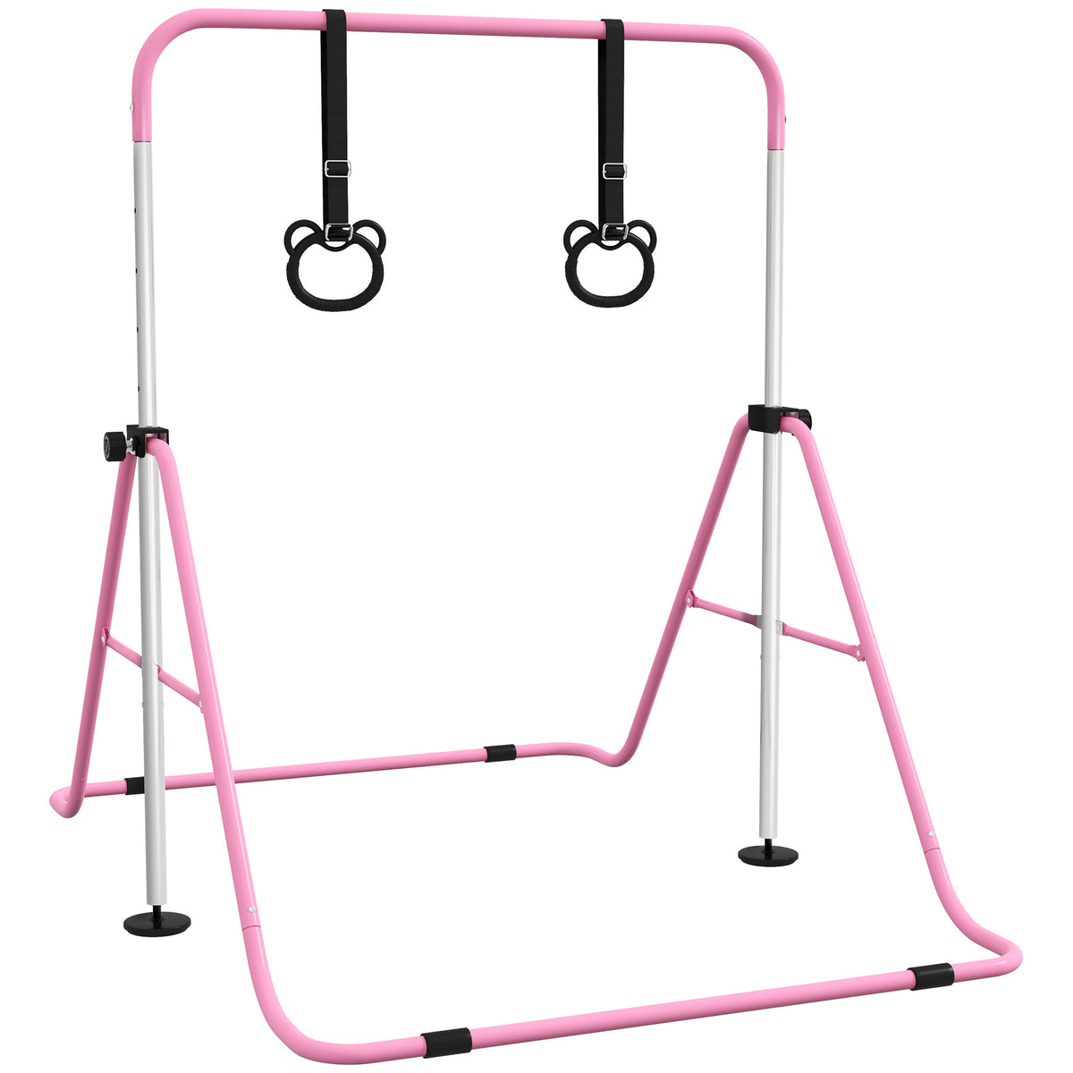 Turnstang voor kinderen met ringen, in hoogte verstelbaar, inklapbaar, antislip, stalen frame, 148x105x88-128 cm