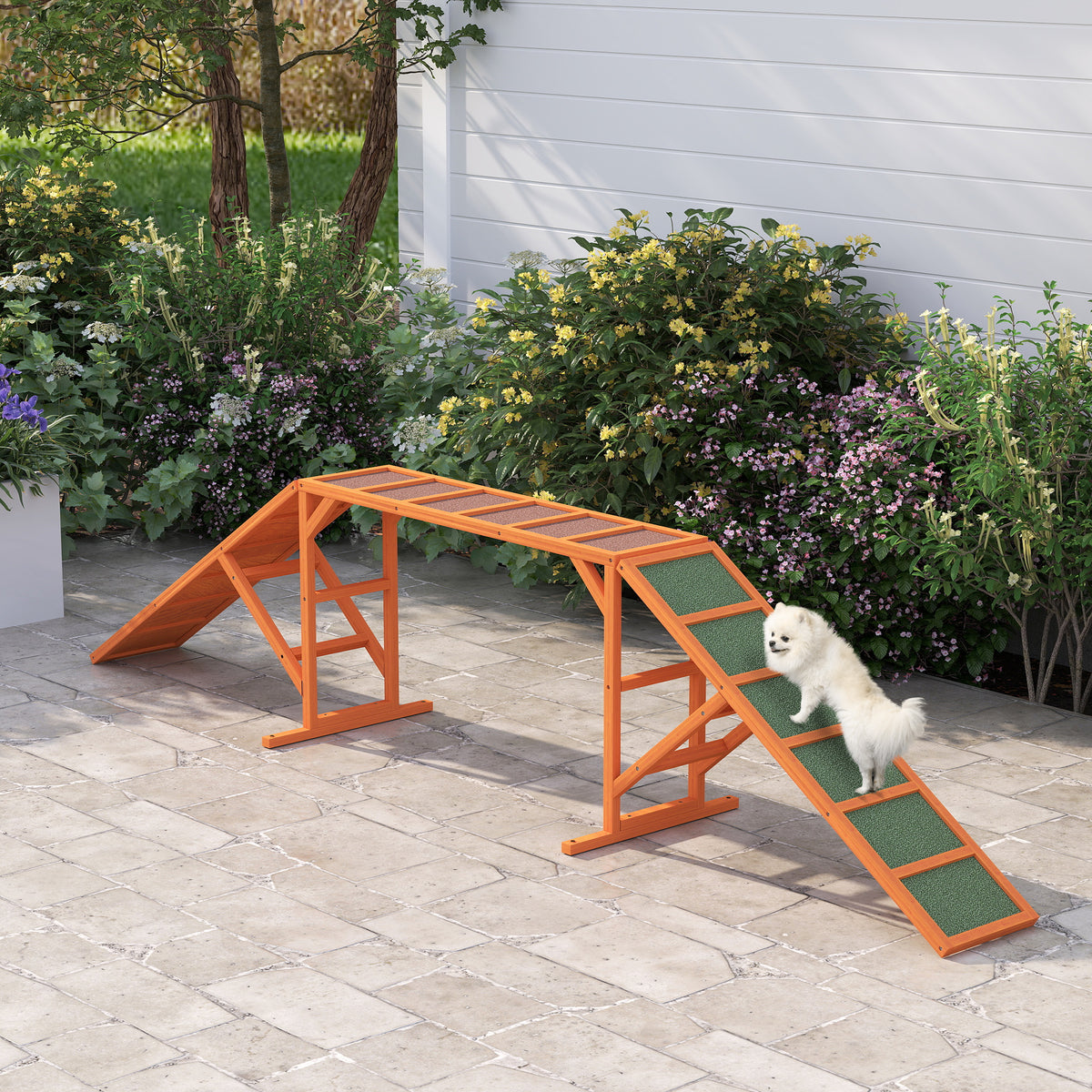 Agility hondenhelling, parcours, antislip, weerbestendig, hout, 335 x 55 x 60 cm, oranje (2)