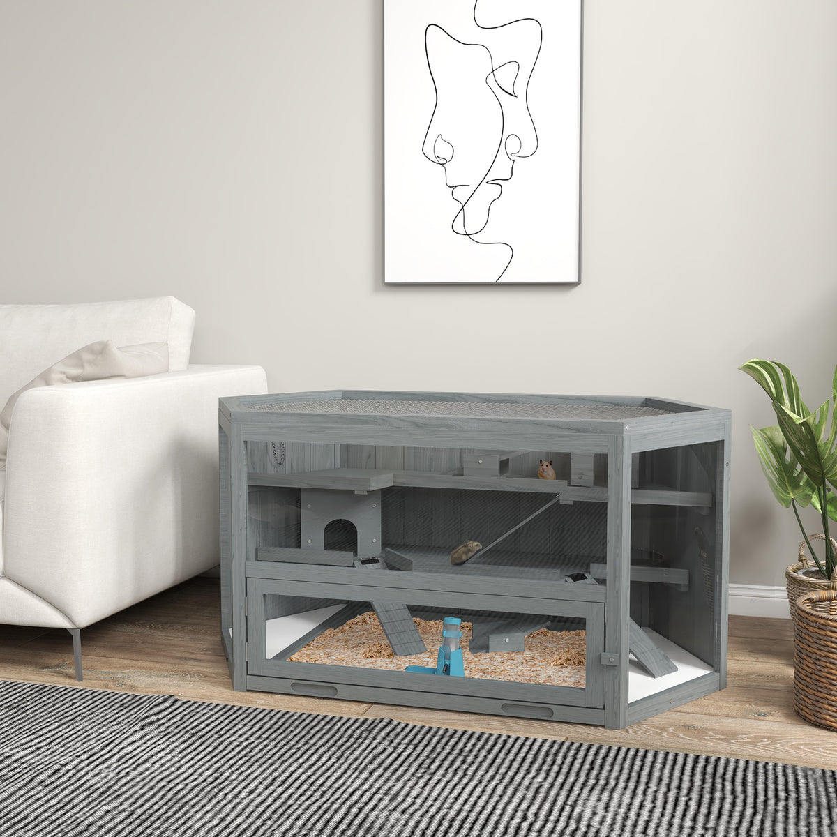 Hamsterkooi, 3 verdiepingen, uitneembare bak, hout/metaal, 115x60x55 cm (2)