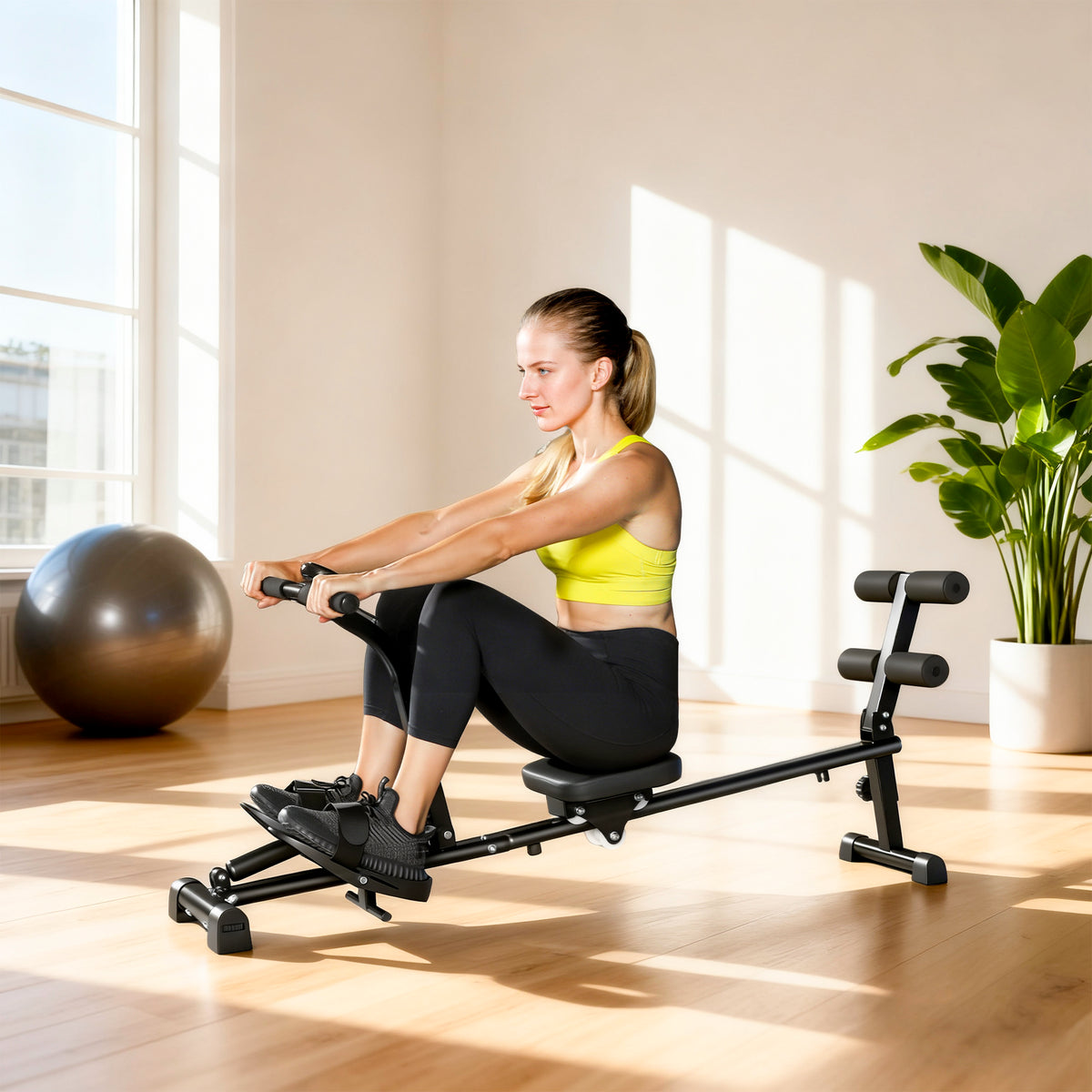 Roeimachine, roeiapparaat voor sit-ups, 12-traps verstelbaar, 2-in-1 cardio-apparaat, LCD-scherm, staal (2)