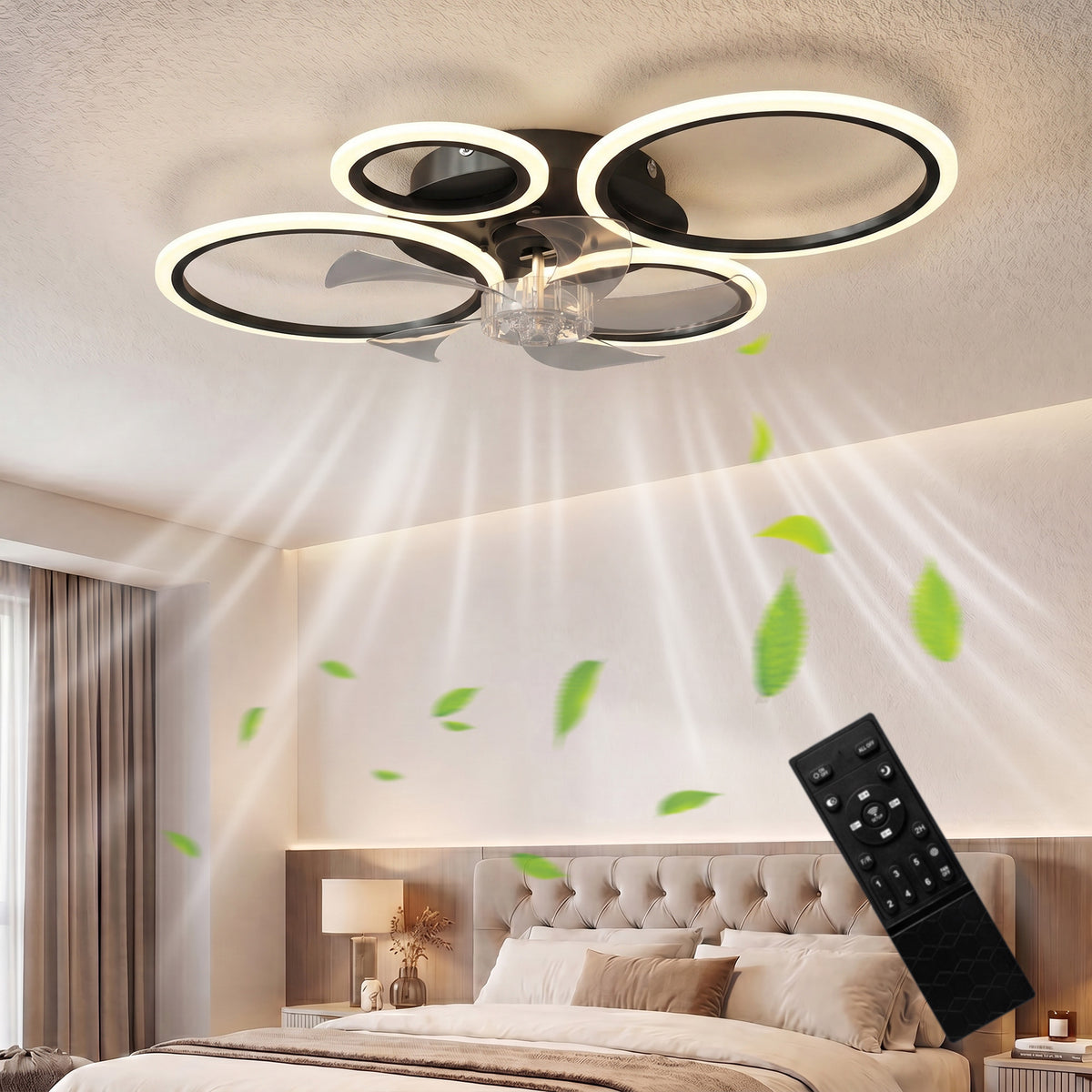 Plafondventilator met licht en afstandsbediening, 77 cm led-plafondventilator met 3 lichtkleuren, 6 snelheden (2)