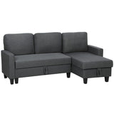 Hoekbank met slaapfunctie en opbergruimte, L-vorm slaapbank met verstelbare chaise longue, voor appartement en