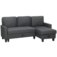 Hoekbank met slaapfunctie en opbergruimte, L-vorm slaapbank met verstelbare chaise longue, voor appartement en