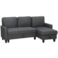 Hoekbank met slaapfunctie en opbergruimte, L-vorm slaapbank met verstelbare chaise longue, voor appartement en