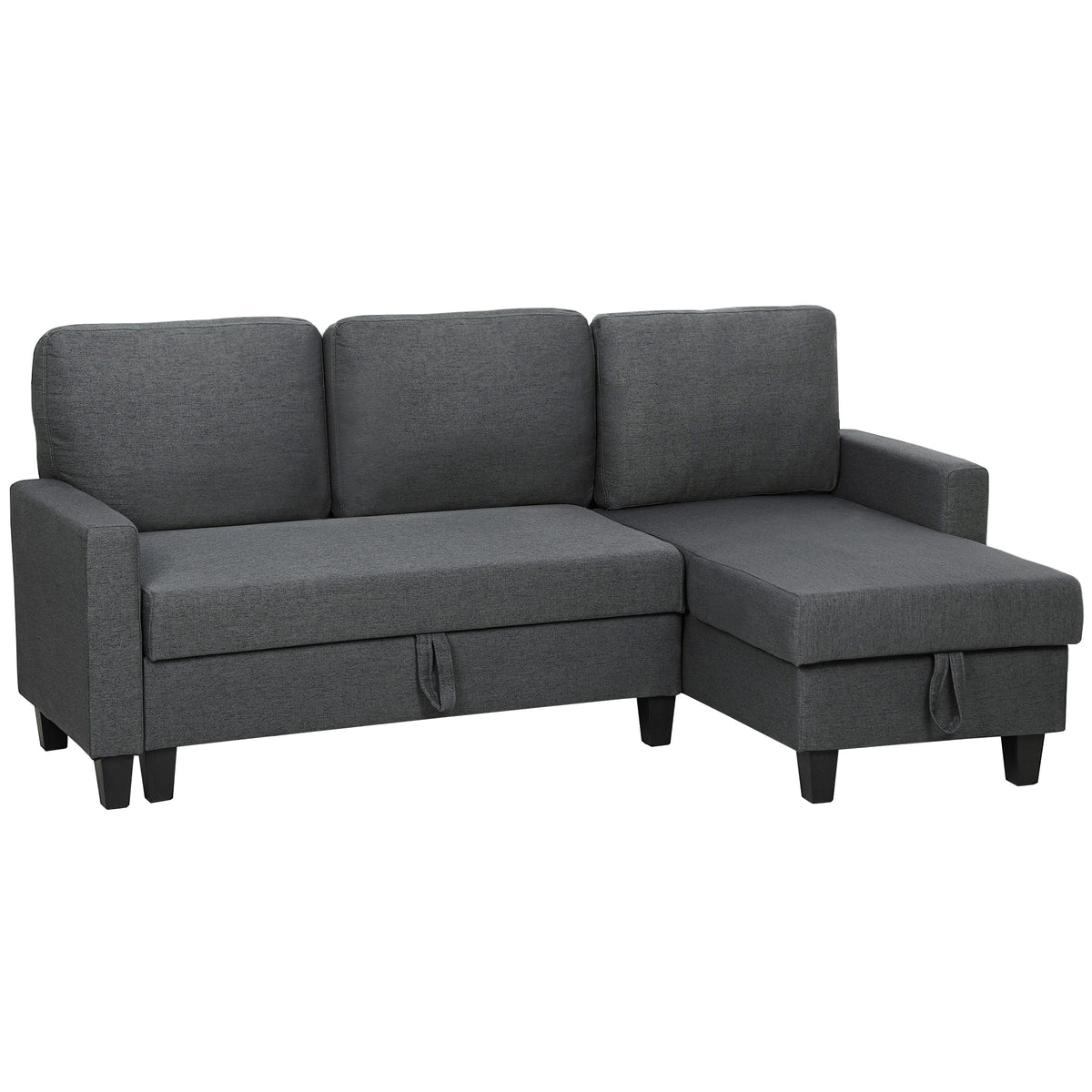 Hoekbank met slaapfunctie en opbergruimte, L-vorm slaapbank met verstelbare chaise longue, voor appartement en
