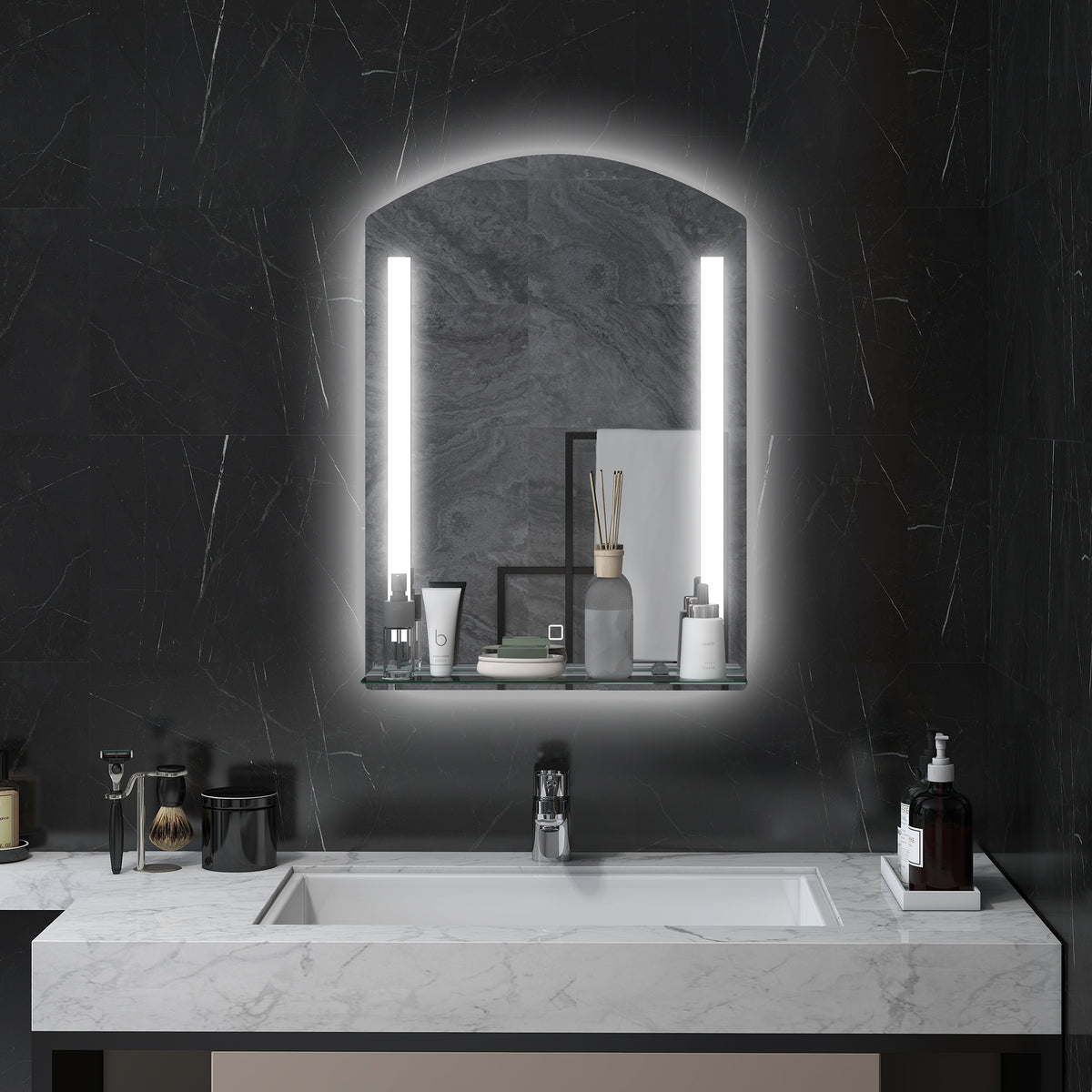 Badkamerspiegel met ledverlichting, elegant en hoogwaardig, glas, aluminium, kunststof, 50L x 12B x 70H cm (2)