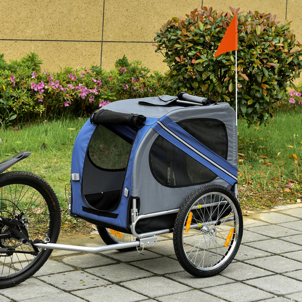2-in-1 huisdieraanhanger fietsaanhanger tot 20kg inklapbaar regenhoes veiligheidsvlag reflectoren staal (2)
