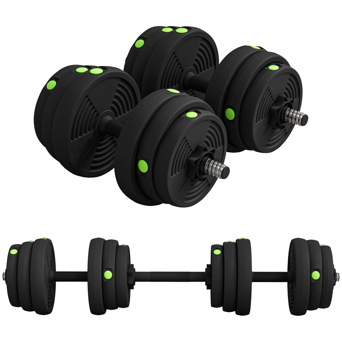 2-in-1 halterset, lange & korte halter, 25 kg, antislip, vloervriendelijk, zwart/groen