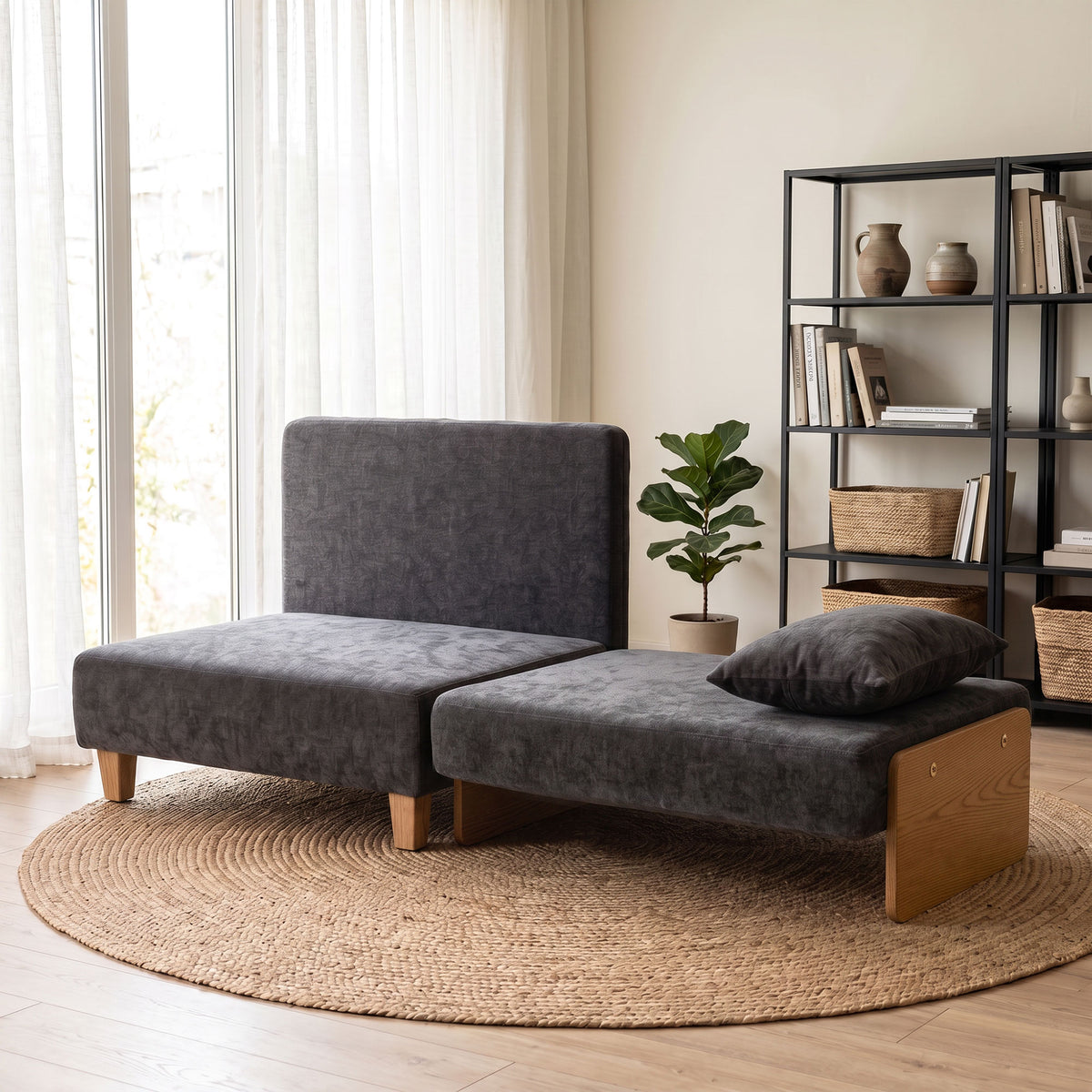 2-in-1 slaapfauteuil met slaapfunctie, slaapbank met 2 wasbare kussens, zijvakken voor woonkamer, slaapkamer (2)