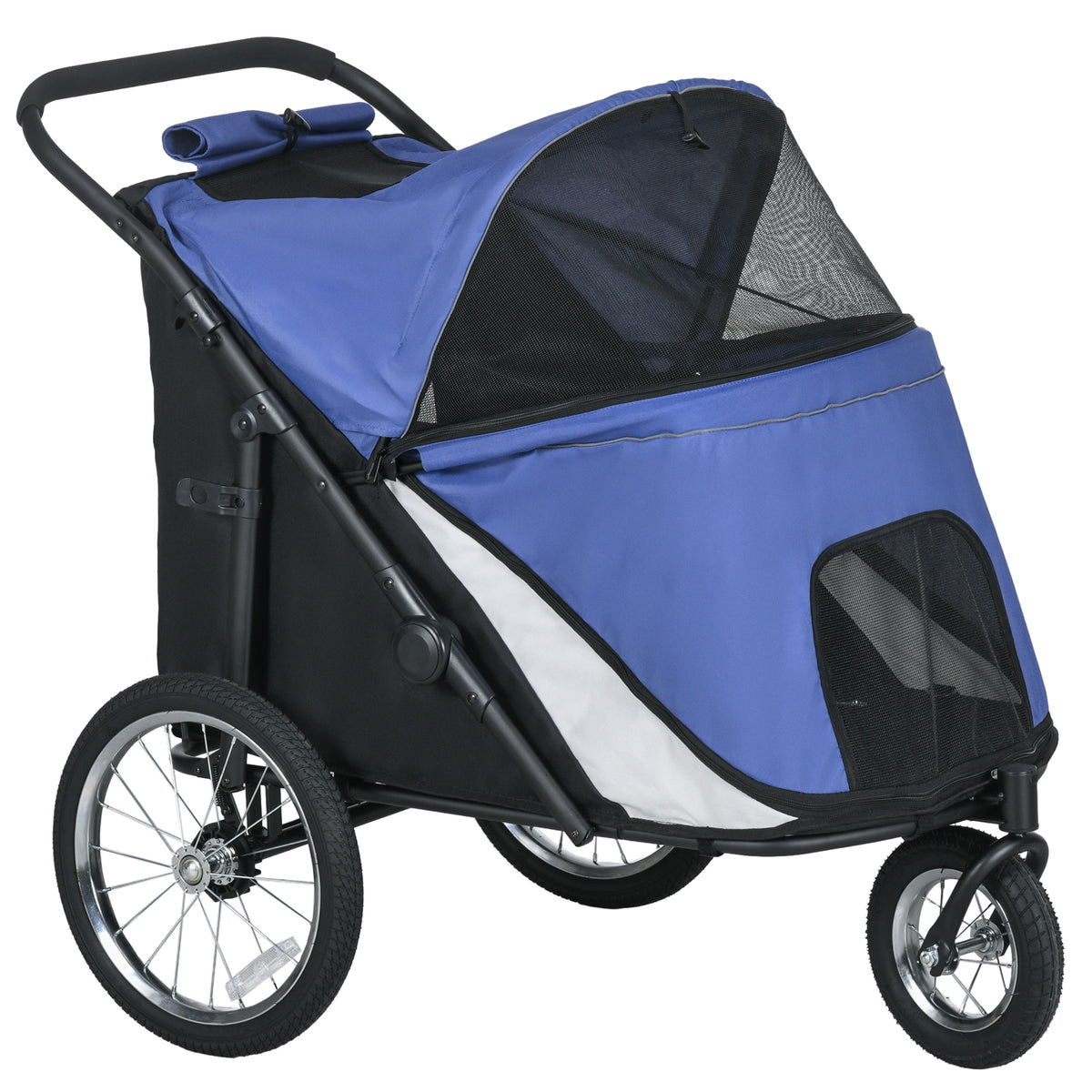 Hondenbuggy, inklapbaar, uitklapbaar, ligkussen, stalen frame, blauw/zwart