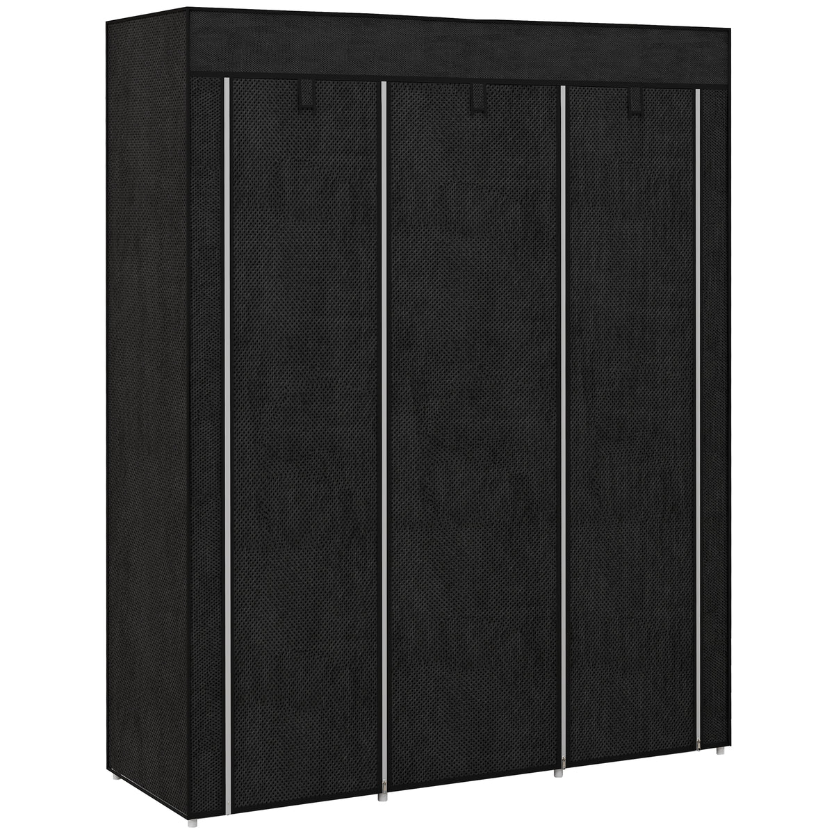 Kledingkast van stof, opbergoplossing, 8 planken, 2 kledingroedes, zwart