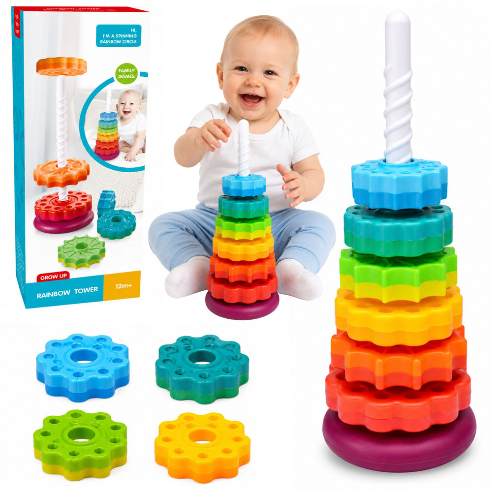 Draaiende piramide, torensorteerder, regenboogpuzzel, 36 cm, 6 el