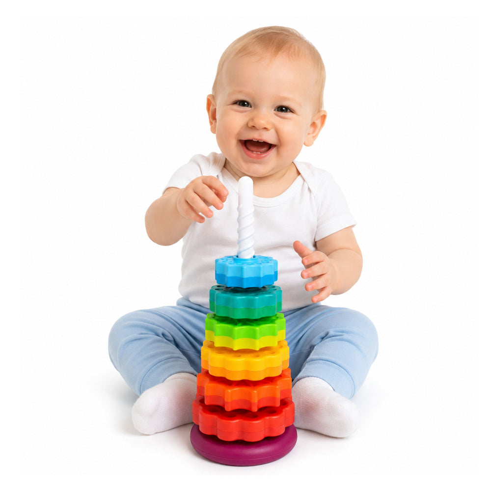Draaiende piramide, torensorteerder, regenboogpuzzel, 36 cm, 6 el (2)