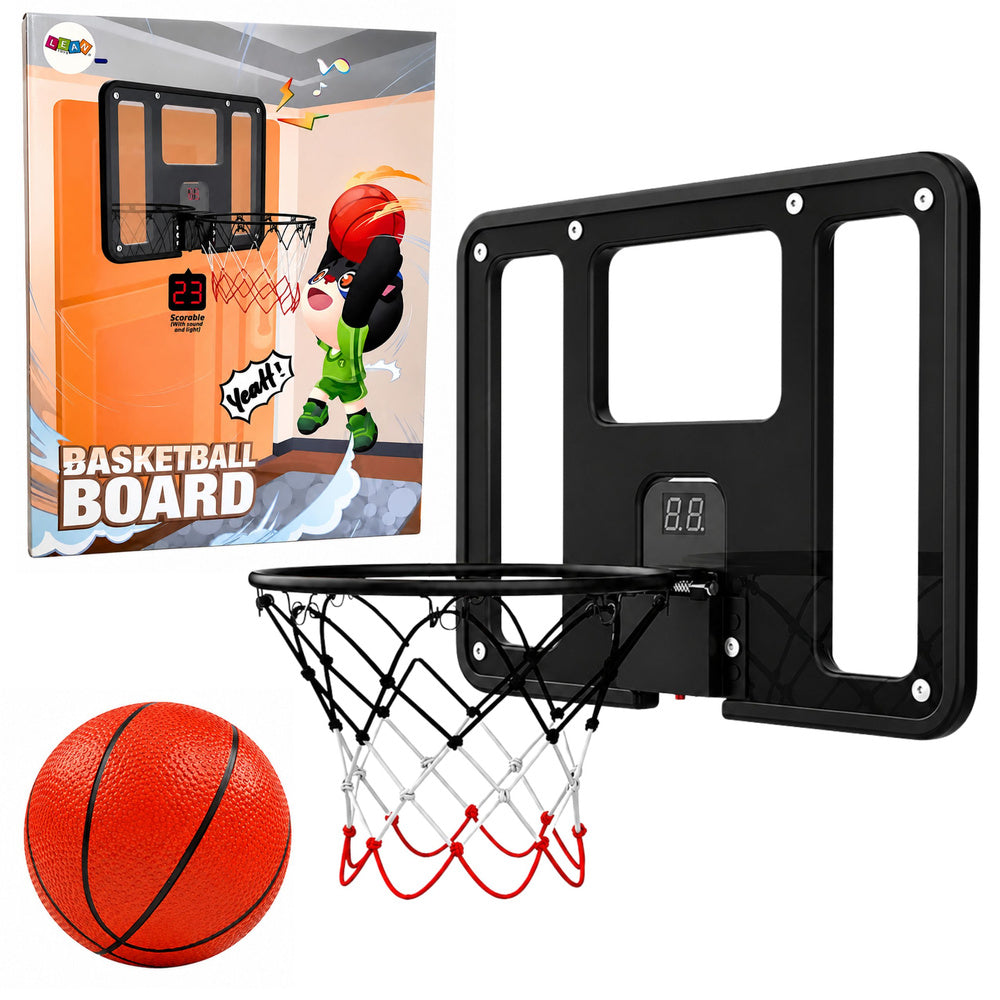 Hangende basketbalring met achterbord, puntenteller, verlichting en geluidseffecten