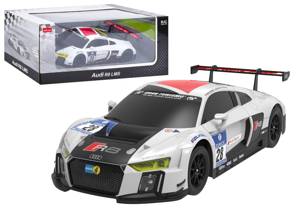 R/C auto 1:24 afstandsbestuurbare sportwagen AUDI R8 LMS wit en zwart