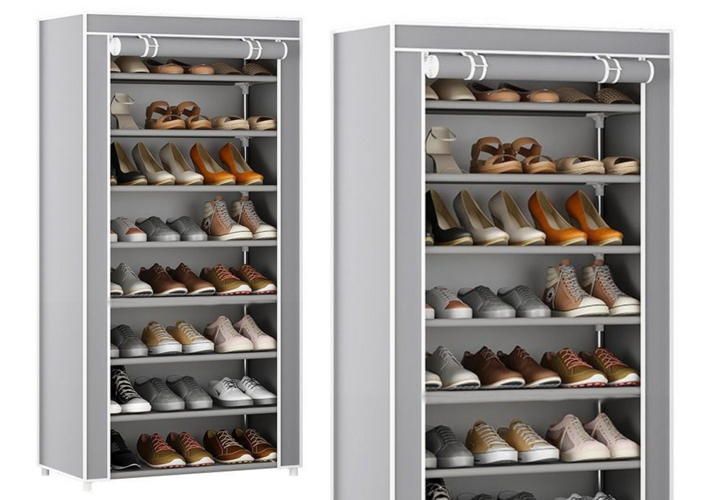 8-laagse schoenenrek-organizer voor kledingkast, stofdichte hoes, grijs (2)