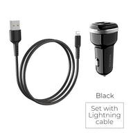 Borofone - Autolader 2x USB inclusief Lightning-kabel, zwart – verpakking