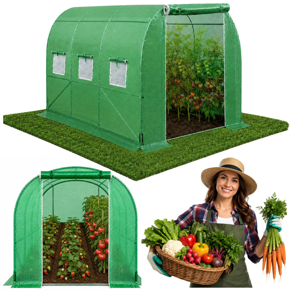 Groene UV-tunneltas voor groenten met ramen 2x3 m 6 m²
