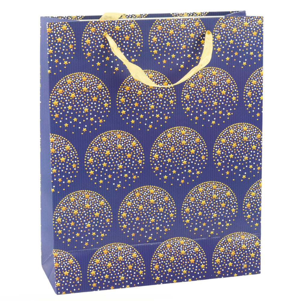 Elegante geschenktas met gouden sterren, marineblauw, 32 x 26 x 12 cm