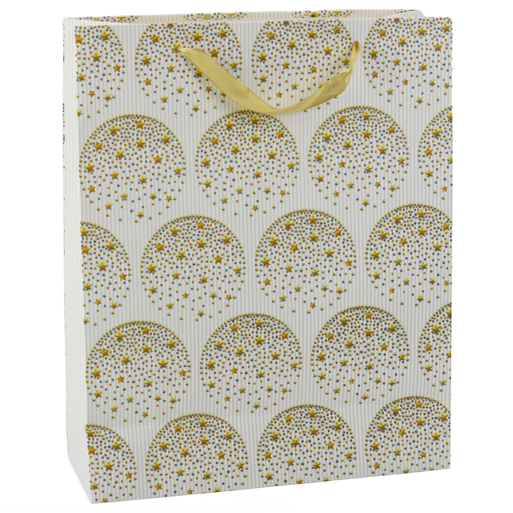 Elegante geschenktas goud sterren wit 32 x 26 x 12 cm