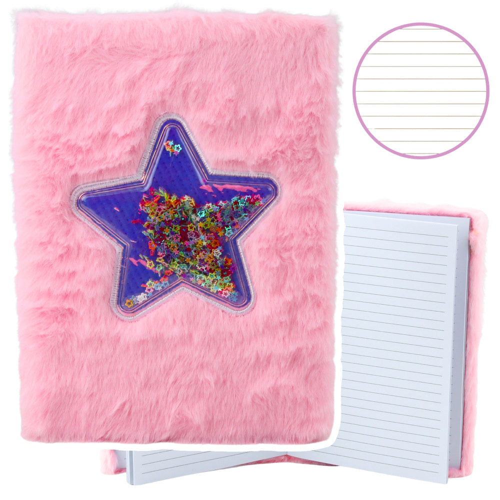 Pluche notitieboek, notitieboek, gelinieerd, ster met confetti, roze, A5, 80 vel