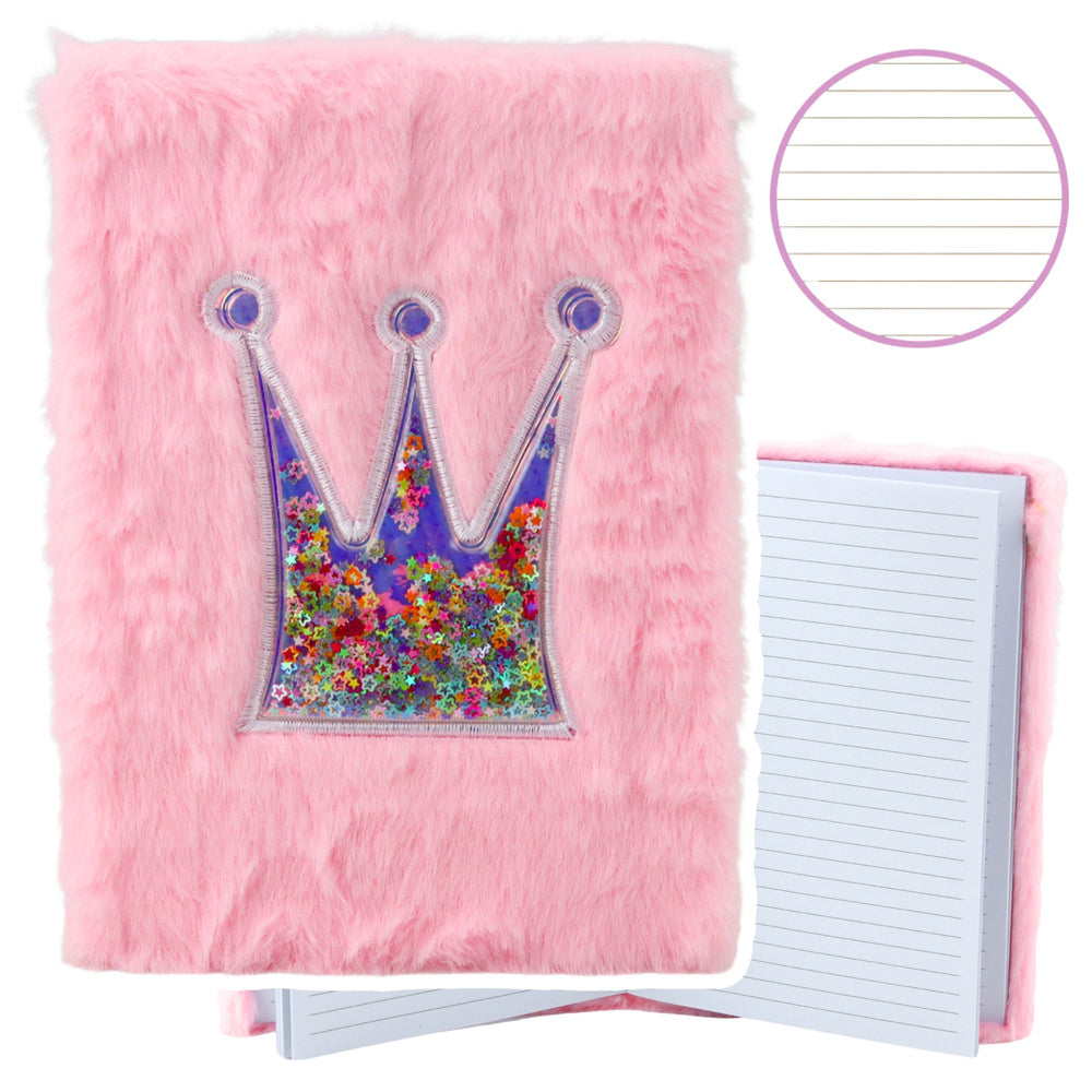 Pluche notitieboek, notitieboek, gelinieerd, kroon met confetti, roze, A5, 80 vel