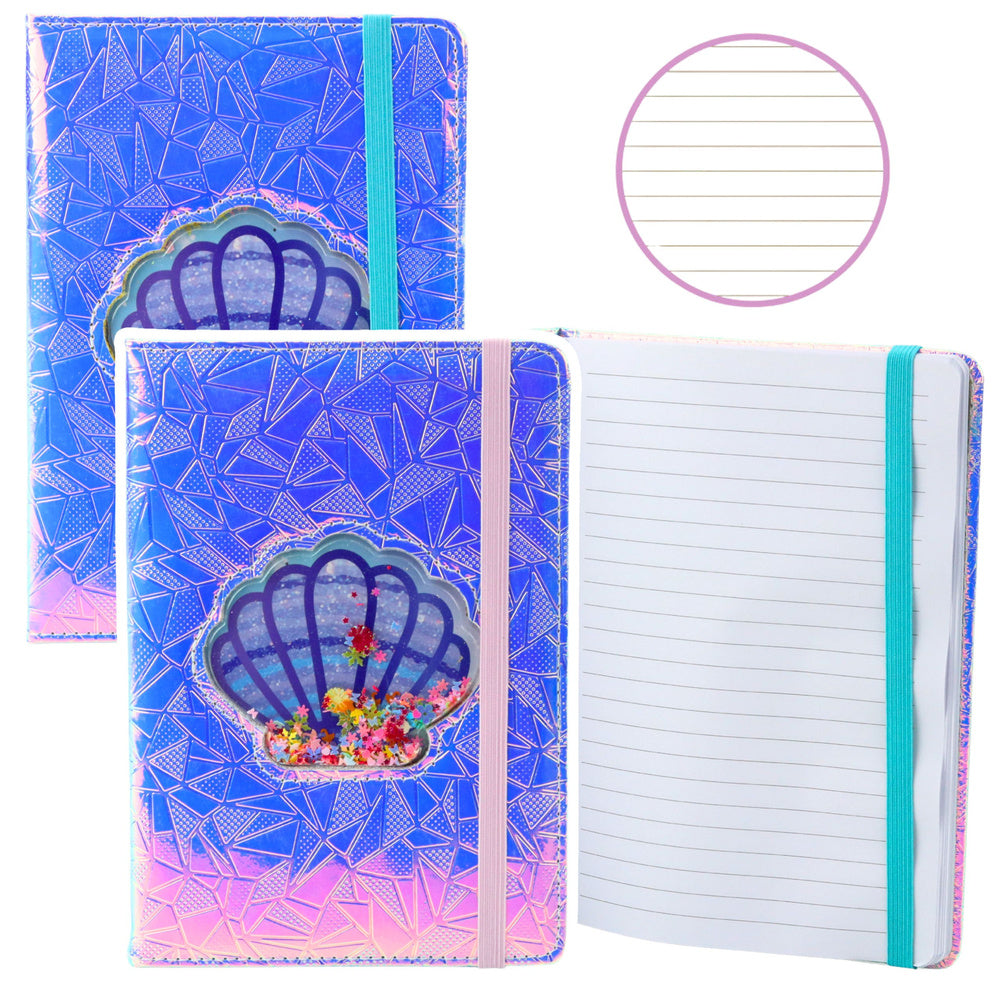 Notitieboek, gelinieerd, schelp met confetti, holografisch, A5, 70 vellen