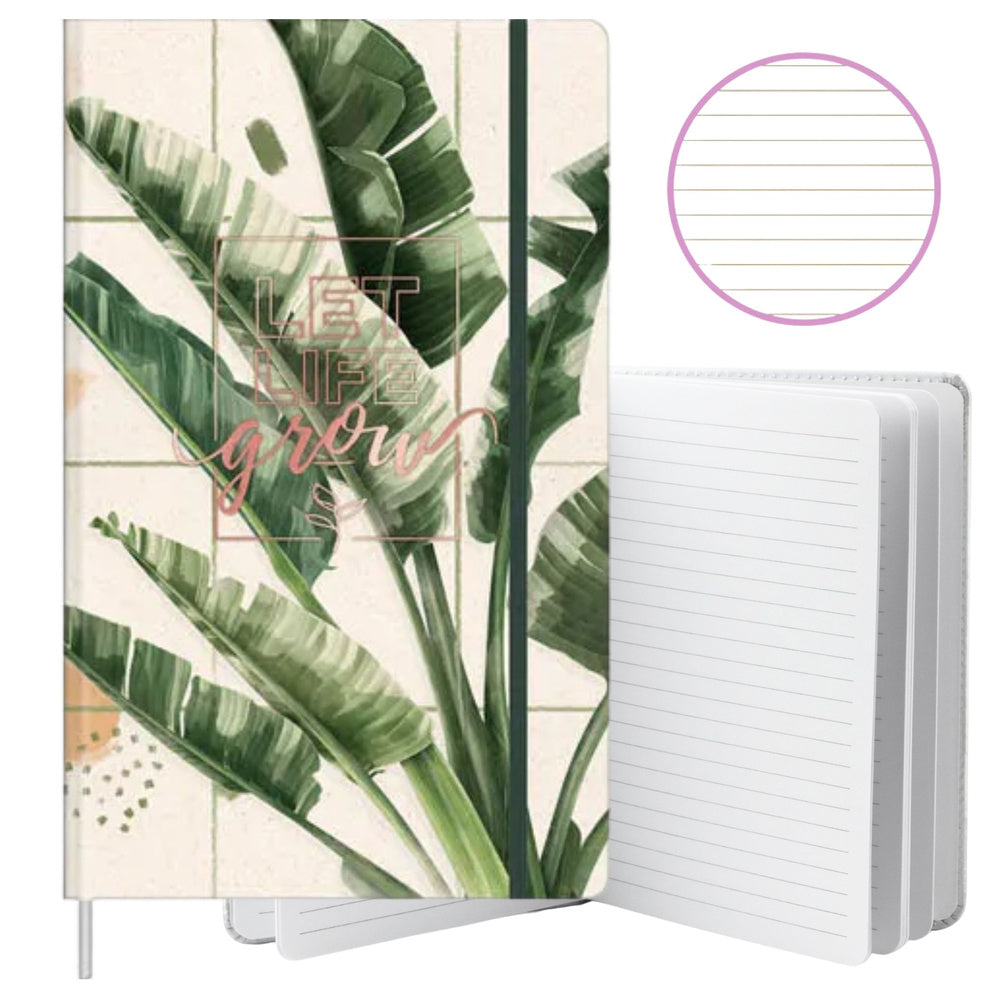 Notitieboek-planner, gelinieerd, bananenbladeren, gum, A5, 80 vel