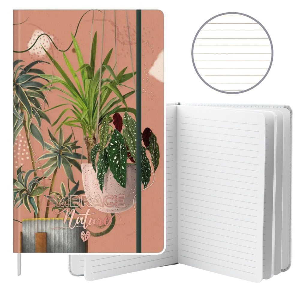 Notitieboek planner gelinieerd bladeren planten gum A5 80 vel