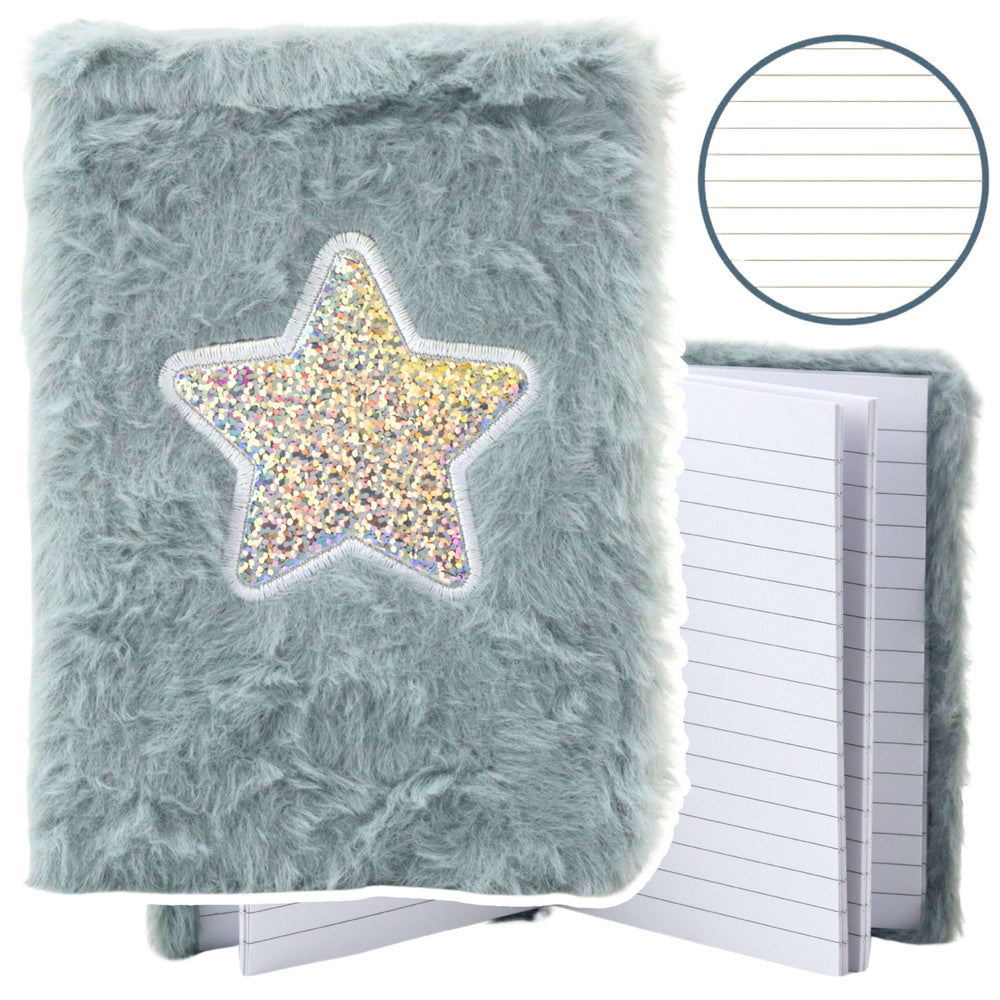 Pluche notitieboek gelinieerd Shiny Star grijs A6 80 vellen