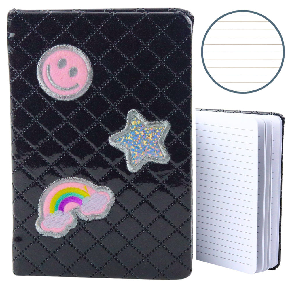 Gelinieerd notitieboek glitter patches zwart B6 80 vel