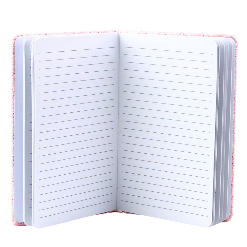 Gelinieerd notitieboek met glitters en patches roze B6 80 vel (2)