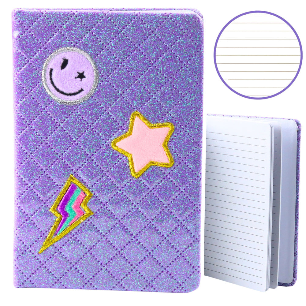 Gelinieerd notitieboek glitter patches paars B6 80 vel