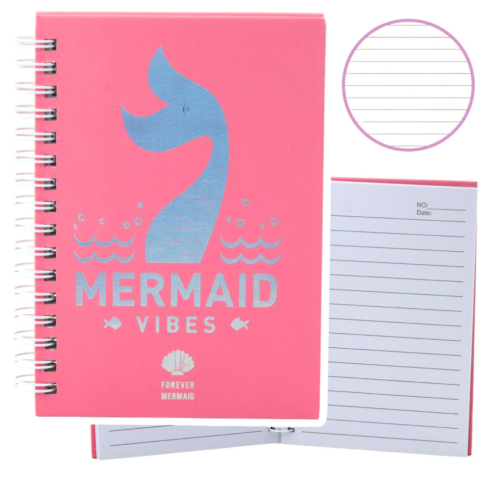Holografisch notitieboek met zeemeerminvin, roze, gelinieerd, A6, 80 vellen