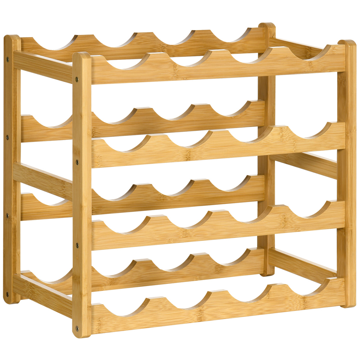 Wijnrek van bamboe voor 16 wijnflessen, 4 planken, 43 cm x 23,5 cm x 38 cm natuur