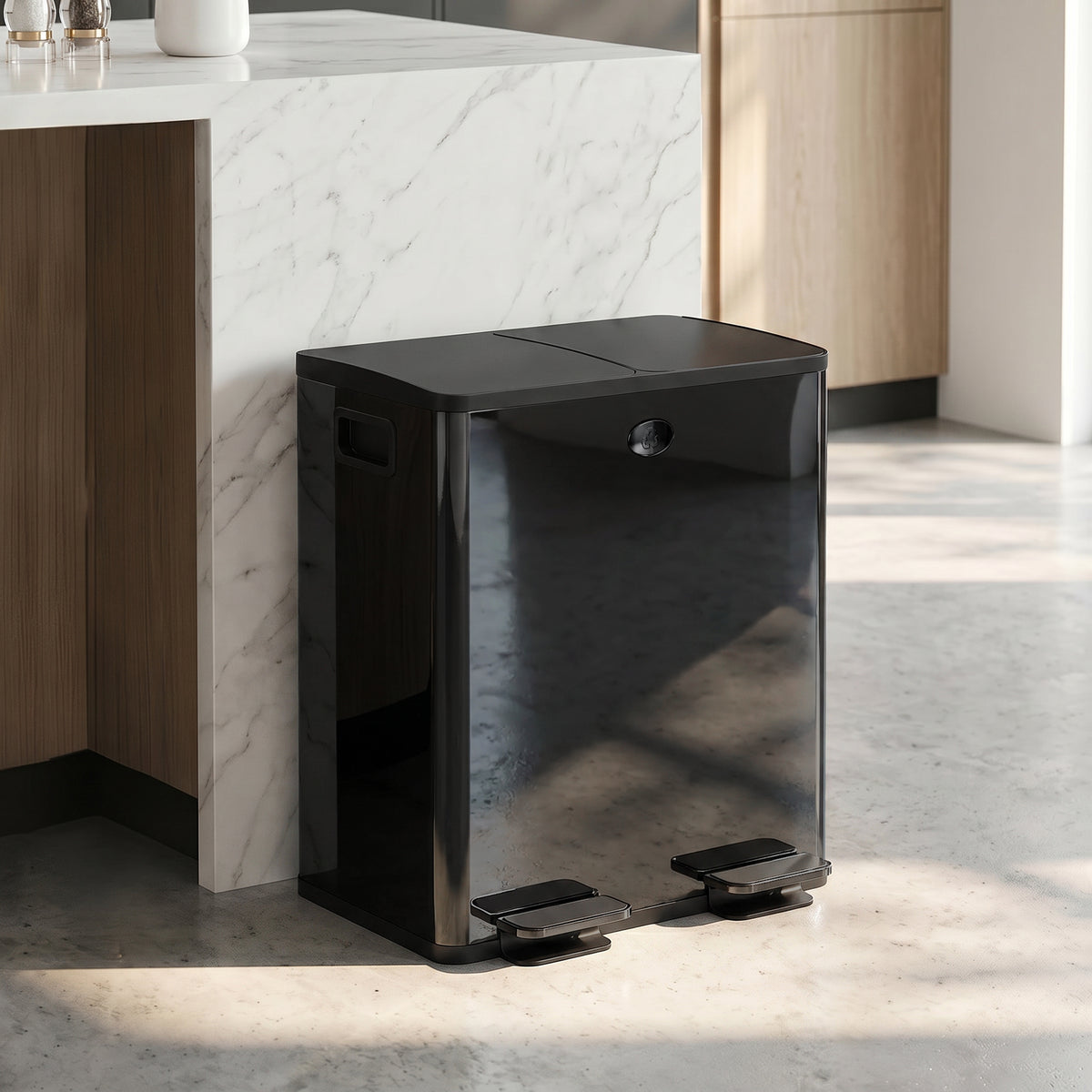 2 x 20 L dubbele prullenbak, pedaalopening, gemakkelijk te reinigen, roestvrij staal, kunststof, zwart (2)