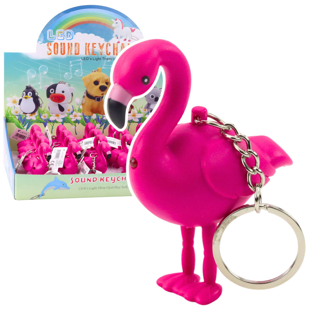 Flamingo rugzak sleutelhanger led geluid roze