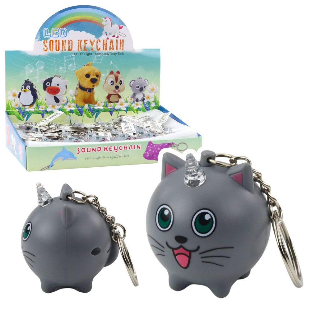 Rugzak sleutelhanger kitten eenhoorn hoorn LED geluiden grijs